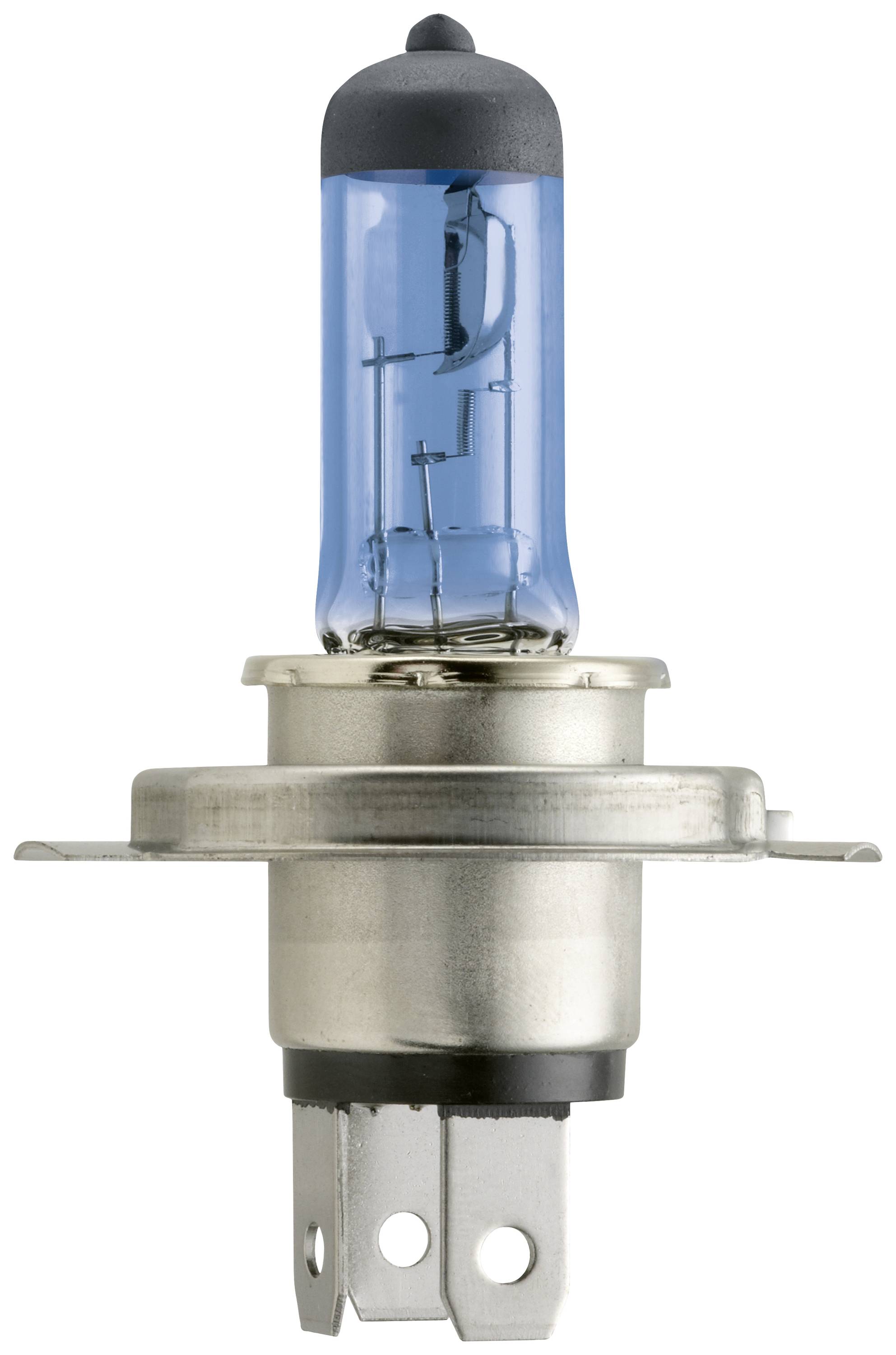 Een blauwe halogeen autolamp met metalen bevestiging, gebruikt ter verbetering van de voertuigverlichting tijdens nachtelijke ritten.