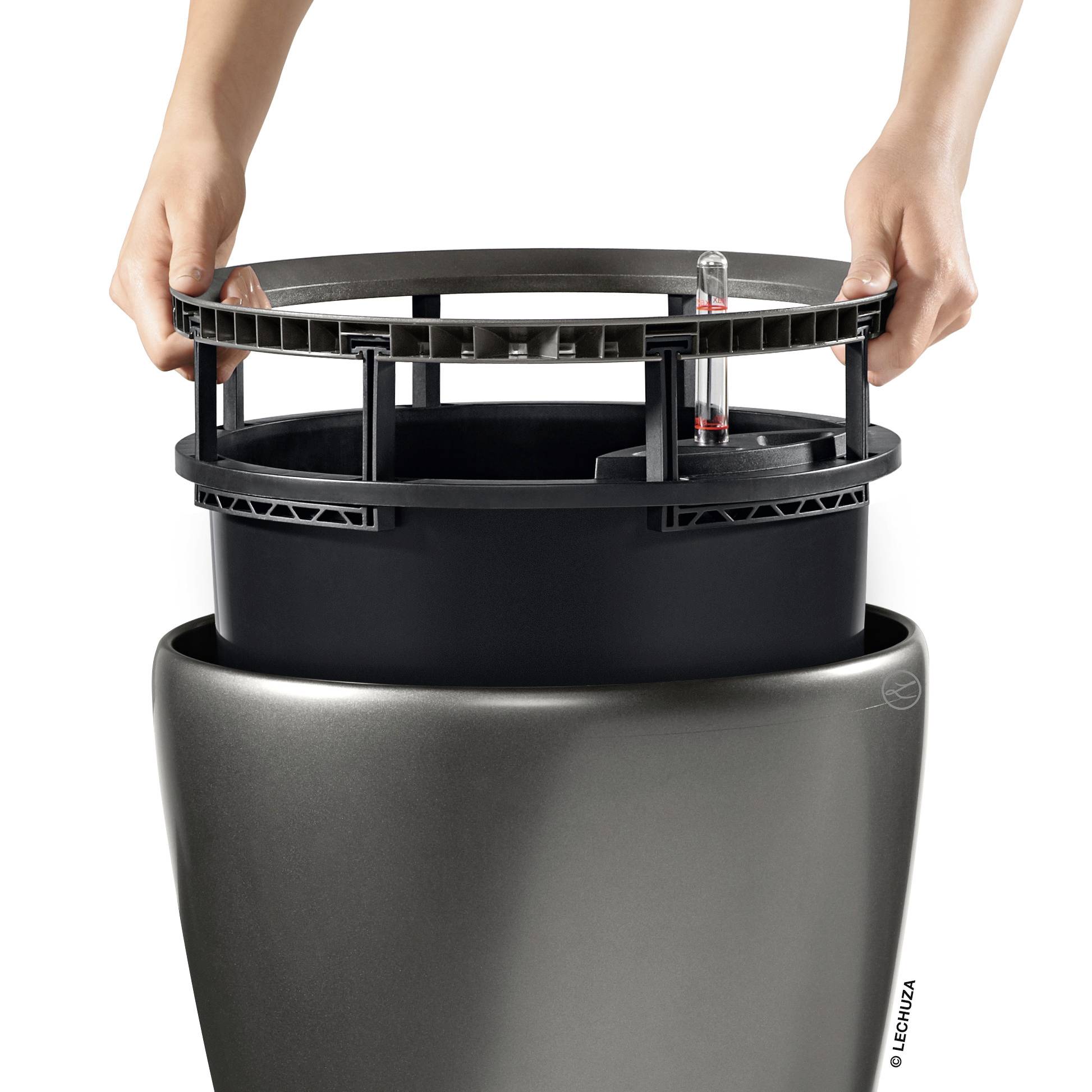 LECHUZA Classico Premium Bloempot - Compleet Set - Metallic Antraciet - Ø 21 x H20 cm - 3 L-3