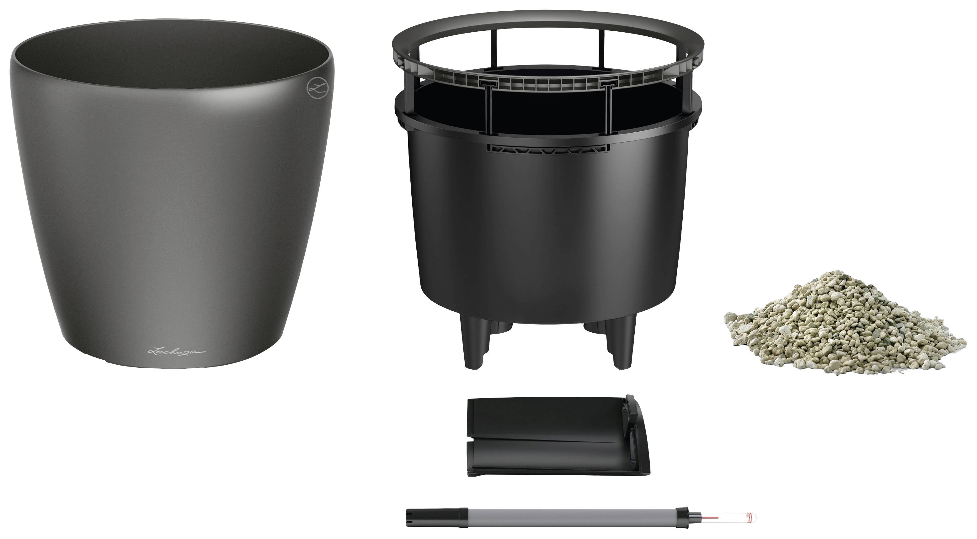 LECHUZA Classico Premium Bloempot - Compleet Set - Metallic Antraciet - Ø 21 x H20 cm - 3 L-1