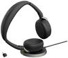 Jabra Evolve2 65 Flex Link380c MS + Ladepad On Ear headset Bluetooth Stereo Zwart Noise Cancelling Headset, Microfoon uitschakelbaar (mute), Volumeregeling, Inductie, Vouwbaar Computer