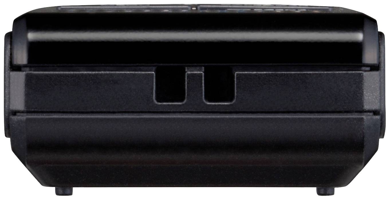 Een zwart elektronisch apparaat, waarschijnlijk een communicatie- of gegevensoverdrachtapparaat, in gesloten toestand.