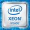'Intel Xeon inside'-logo met blauwe tekst op een zilveren achtergrond, omlijst met een technisch blauw patroon.