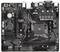 Moederbord met meerdere sleuven en aansluitingen, waaronder PCIe, RAM en CPU-socket, USB- en HDMI-poorten. Ontworpen voor AMD-processors.