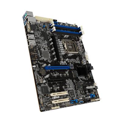 Een computermoederbord met verschillende sleuven, aansluitingen en een CPU-socket. Blauwe en zwarte componenten zijn zichtbaar.