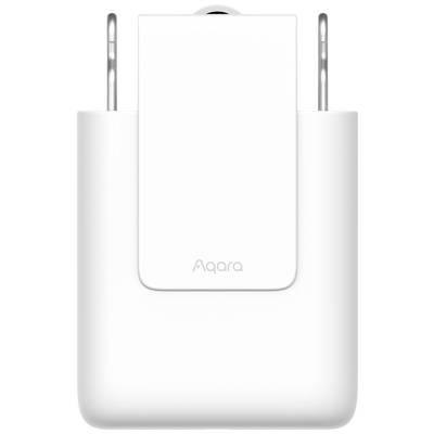 Een witte AQARA Smart Plug, een intelligente tussenstekker voor huisautomatisering, gebruiksklaar met twee metalen pinnen.