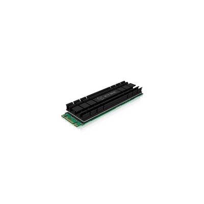 Elektronische module met zwarte warmteafleiders, gemonteerd op een groene printplaat. Mogelijk een geheugenkaart of SSD-component.
