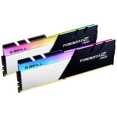 Twee G.SKILL Trident Z Neo RAM-modules met RGB-verlichting, geschikt voor gaming-pc's, tonen een modern design en hoge prestaties.