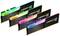 Vijf kleurrijke G.SKILL Trident Z RGB RAM-modules tonen gevarieerde RGB-verlichting, geschikt voor krachtige PC-builds.