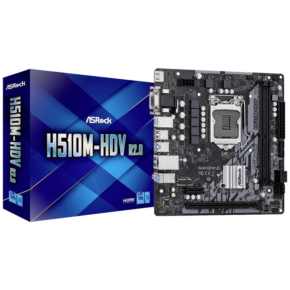 ASRock H510M-HDV R2.0 Moederbord Socket Intel 1200 Vormfactor Micro-ATX Moederbord chipset Intel® H510