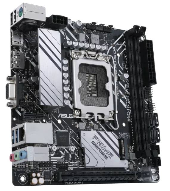 Afgebeeld is een computer-moederbord met verschillende aansluitingen en sleuven voor componenten. Het toont het merklabel 'ASUS'.