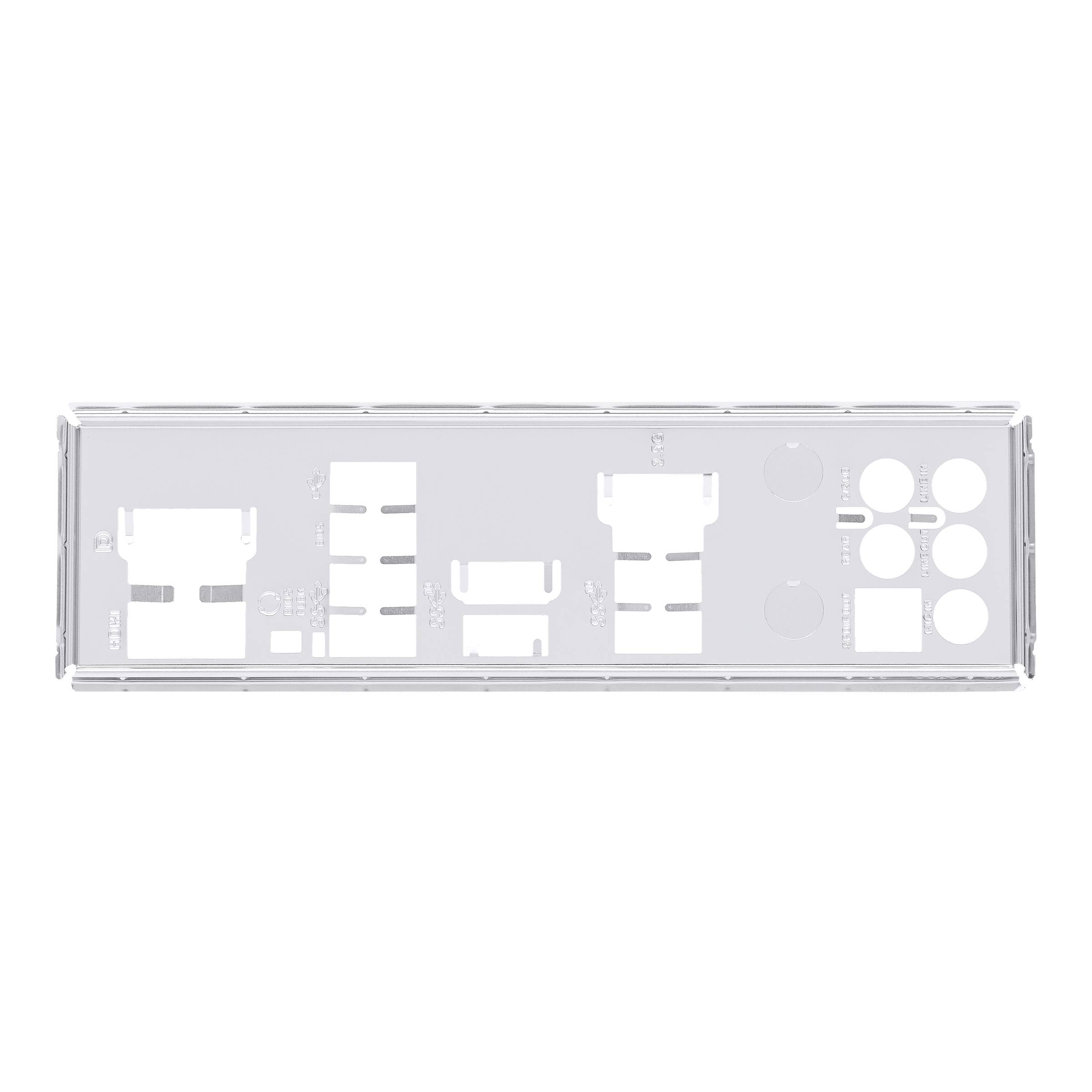 Achterkant van een computerbehuizing met verschillende openingen voor aansluitingen en ventilatie.