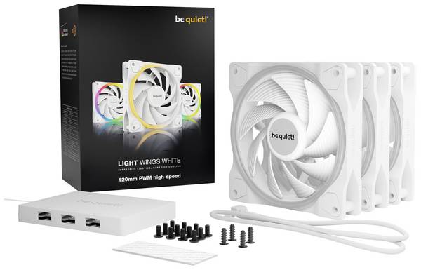BeQuiet LIGHT WINGS WHITE 120mm high-speed PWM Triple Pack PC-ventilator Wit (b x h x d) 120 x 120 x 25 mm Incl. LED-verlichting, Incl. RGB-verlichtingsbesturing