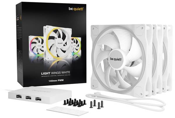BeQuiet LIGHT WINGS WHITE 140 mm PWM Triple Pack PC-ventilator Wit (b x h x d) 140 x 140 x 25 mm Incl. LED-verlichting, Incl. RGB-verlichtingsbesturing