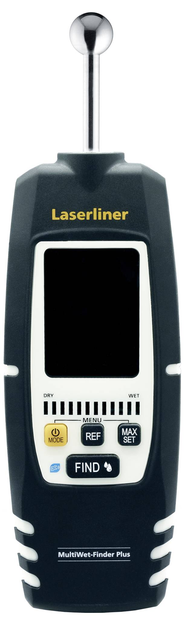 Apparaat voor het opsporen van kabels en leidingen in muren, met digitaal display en antenne, merk 'Laserliner MultiFinder Plus'.