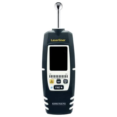 Apparaat voor het opsporen van kabels en leidingen in muren, met digitaal display en antenne, merk 'Laserliner MultiFinder Plus'.