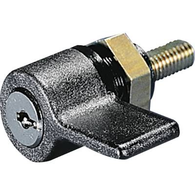 Metalen slot in cilindrische vorm met een vleugelvormige greep en schroefdraad, geschikt voor kasten of kluisjes.