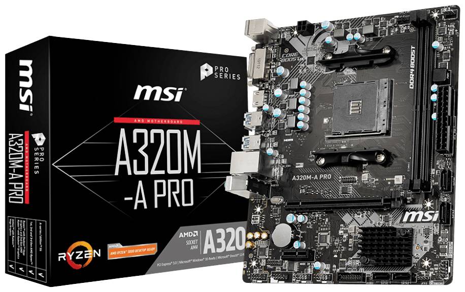 A320M-A PRO A320M-A PRO AMD 320 AM4 2x DDR4 PCIe 3.0 x16 1x PCIe 2.0 x1 DVI-D HDMI SATA USB 3.2 LAN m-ATX 226x187 mm