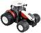 Speelgoedtractor in rood-wit met grote banden, gedetailleerd ontwerp en zichtbare bestuurderszetel, op een witte achtergrond.