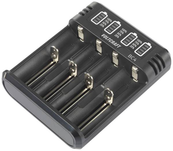 VOLTCRAFT BC4 Batterijlader Li-ion, NiMH AA (penlite), AAA (potlood), C (baby), Sub-C, 10440, 16340, CR-123A, 17335, 17500, 17670, 18490, 18650, 21700, 22650, 26500, 26650