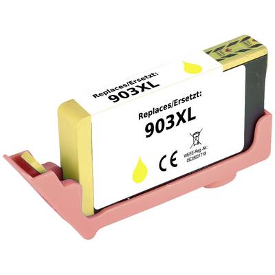Inktpatroon 903XL in gele houder. Tekst op patroon: 'Vervangt/Replaces: 903XL'. Recycling- en certificeringssymbolen zichtbaar.