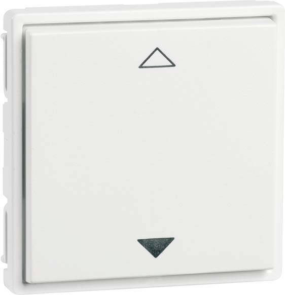 Een witte lichtschakelaar met pijlen omhoog en omlaag voor het bedienen van functies zoals verlichting of rolluiken.