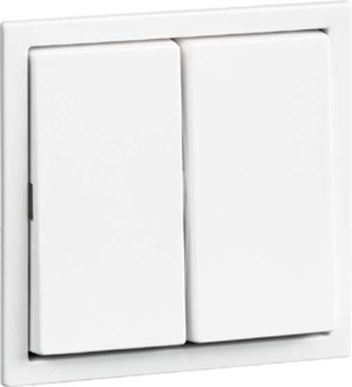 Witte dubbele schakelaar aan de muur, geschikt voor het bedienen van verlichting of elektrische apparaten.