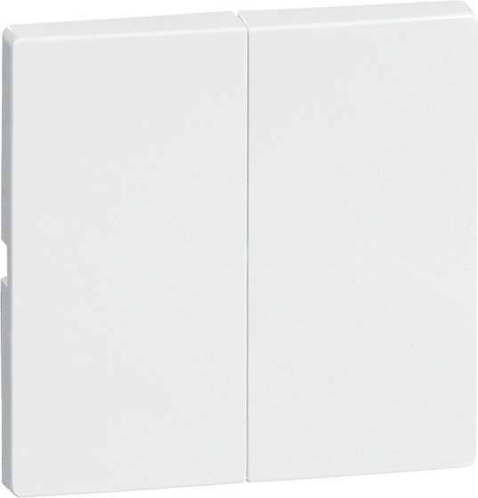 Dubbele lichtschakelaar met een eenvoudig, modern design in neutraal wit. Ideaal voor woon- of kantoorruimtes.