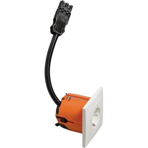 Kabel koper railadapter met oranje behuizing en aansluitstekker, geschikt voor elektrische installaties.