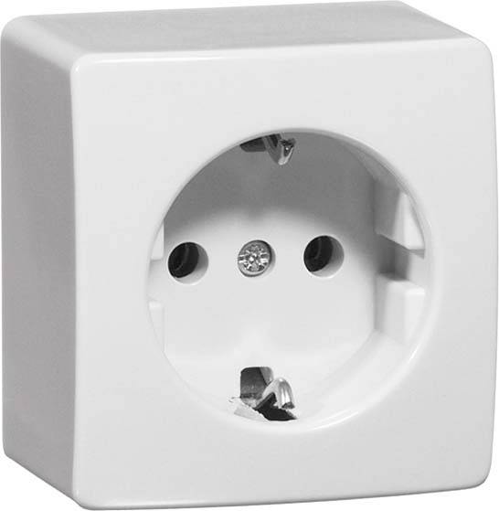 Witte Europese stopcontact met twee gaatjes en aardingspen.