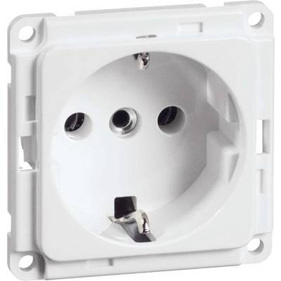 Witte Europese wandcontactdoos in vierkante vorm, voor standaard elektrische aansluitingen.