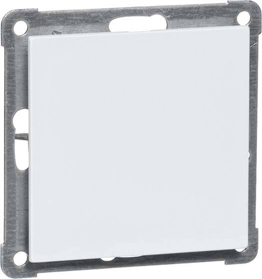 Lichtschakelaar in een metalen frame, vierkant, strak design, wit kunststof.