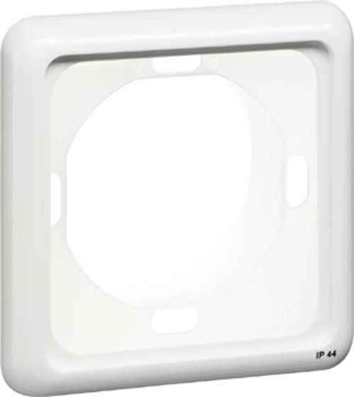 Witte vierkante afdekplaat met afgeronde hoeken en een ronde uitsparing in het midden. Markering 'IP 44' rechtsonder.