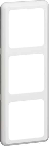 Drievoudige lijst in het wit voor wandmontage, geschikt voor drie schakel- of wandcontactdooseenheden.