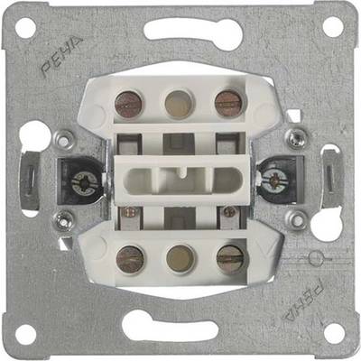 Een elektrische schakelaar zonder afdekking, toont binnenonderdelen, montagebevestigingsgaten en schroefklemmen.