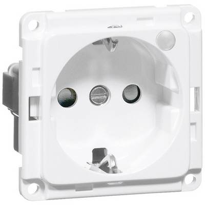 Witte Schuko-stopcontact, Europese standaard, zonder afdekking, zichtbaar schroefbaar, geschikt voor elektrische installatie.