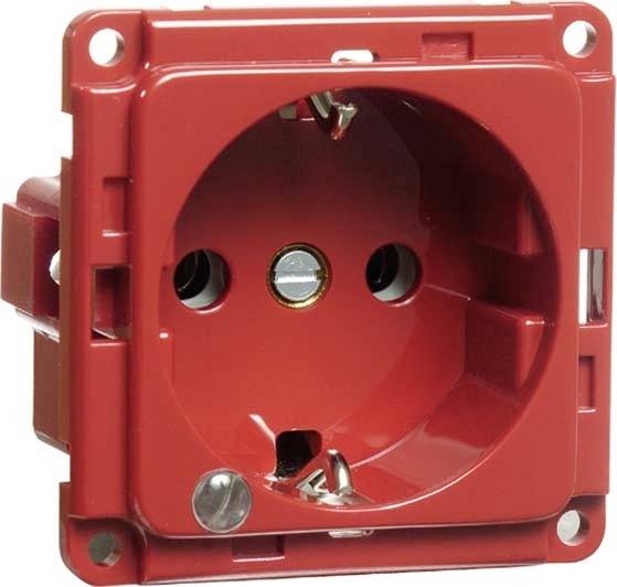 Rode geaarde stopcontact, frontaal weergegeven.