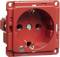 Rode geaarde stopcontact, frontaal weergegeven.