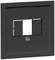 Zwarte vierkante lijst met centrale rechthoekige uitsparing en kleine ronde schroef onderaan. Geschikt voor inbouw van schakelaars.
