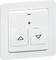Een witte lichtschakelaar met twee knoppen. Beide knoppen hebben driehoeksymbolen: de linker wijst naar boven, de rechter naar beneden.