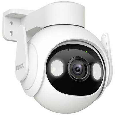 Een bewakingscamera met draaibare lens en modern design, gemonteerd op een wandsteun, geschikt voor binnen- of buitentoezicht.