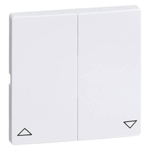 Twee witte lichtschakelaars naast elkaar, met kleine zwarte driehoeken in de onderste hoek van elke schakelaar.