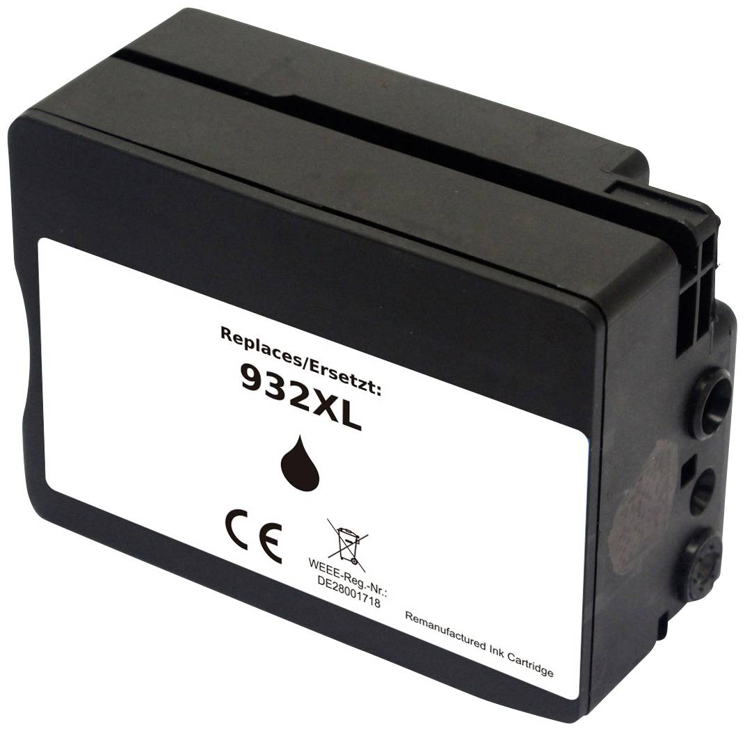 Zwarte inktcartridge met opschrift 'Replaces/Vervangt: 932XL', compatibel met CE-markering.