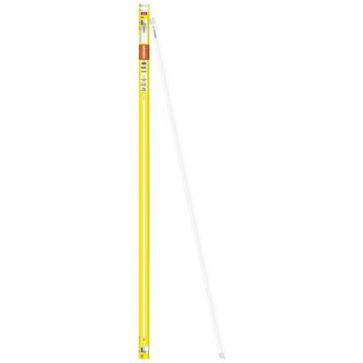 Gele vouwmeter met rode en witte markeringen op de verpakking.