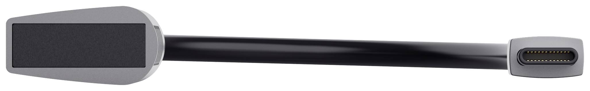 Een zwart HDMI-kabel met een USB-C-aansluiting aan de ene kant en een HDMI-stekker aan de andere kant.