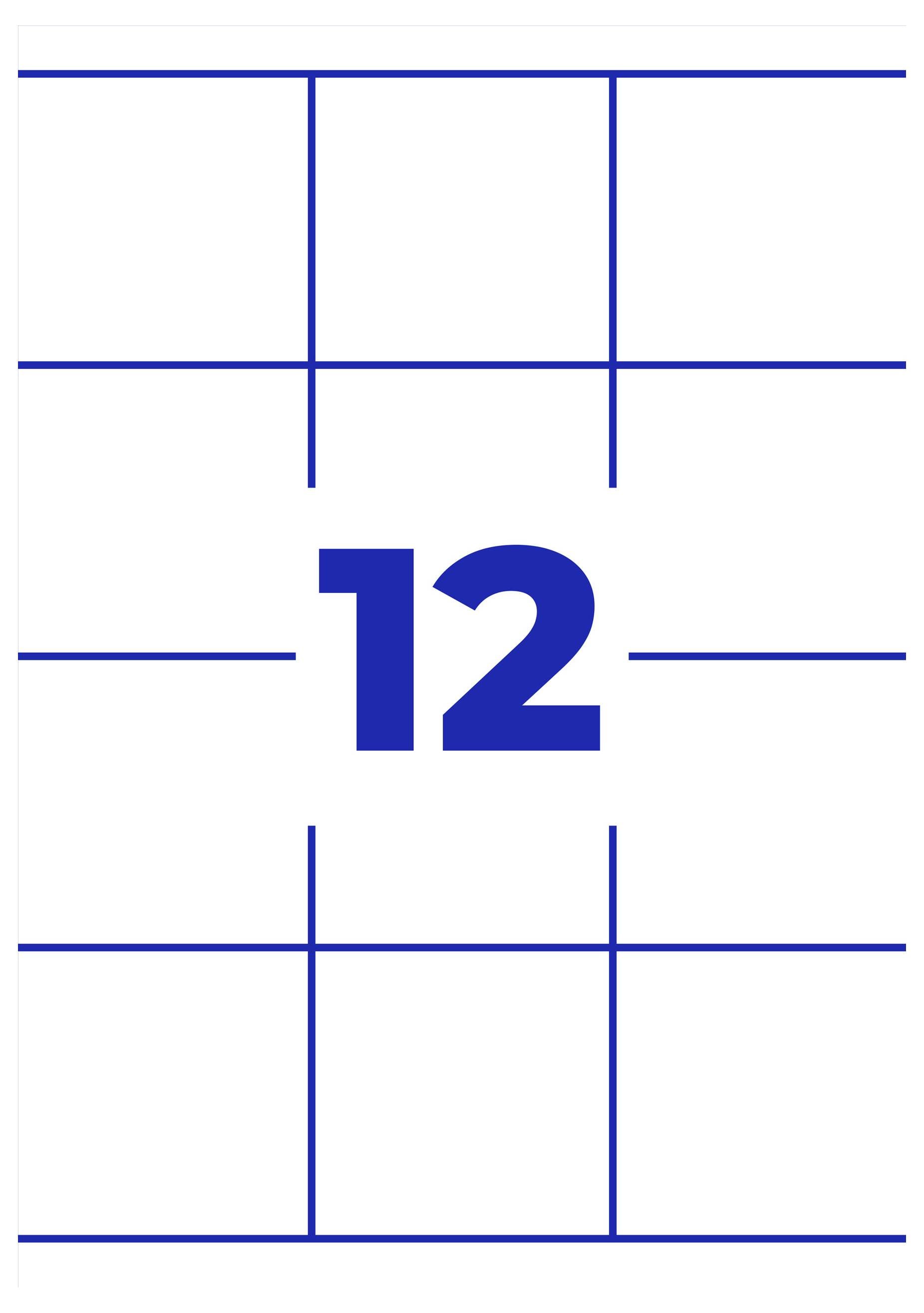 Getallenaanduiding '12' in blauw op witte achtergrond, omgeven door een eenvoudig lijnraster.