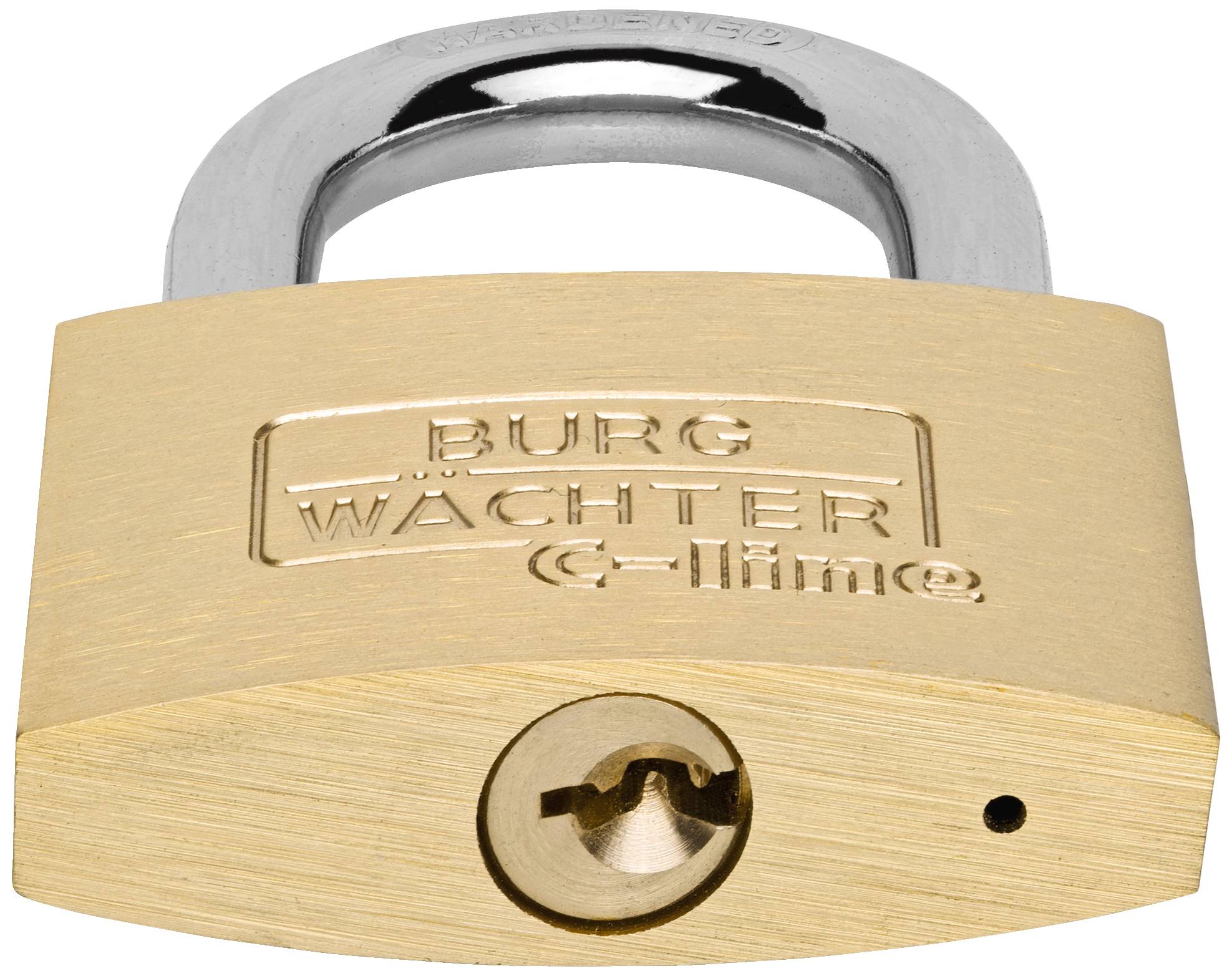 Hangslot van messing met de opdruk 'Burg Wächter C-line'.