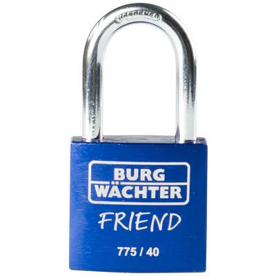 Blauw hangslot met de tekst 'BURG WÄCHTER FRIEND 775/40'.