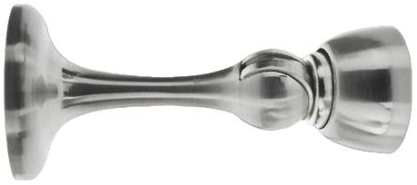 Magnetische deurstop in zilver, bestaande uit twee delen die de deur openhouden wanneer ze worden samengebracht.