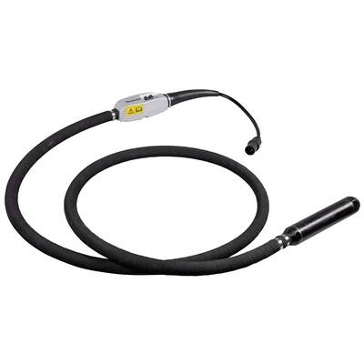 Een lange, zwarte trillingsgereedschap met een flexibele slang en een stekker aan het uiteinde, gebruikt in de bouwindustrie.