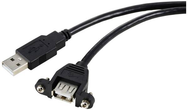 Renkforce RF-5720386 USB-kabel USB 2.0 USB-A stekker, USB-A bus 1.00 m Zwart Voor inbouw, Schroefbaar